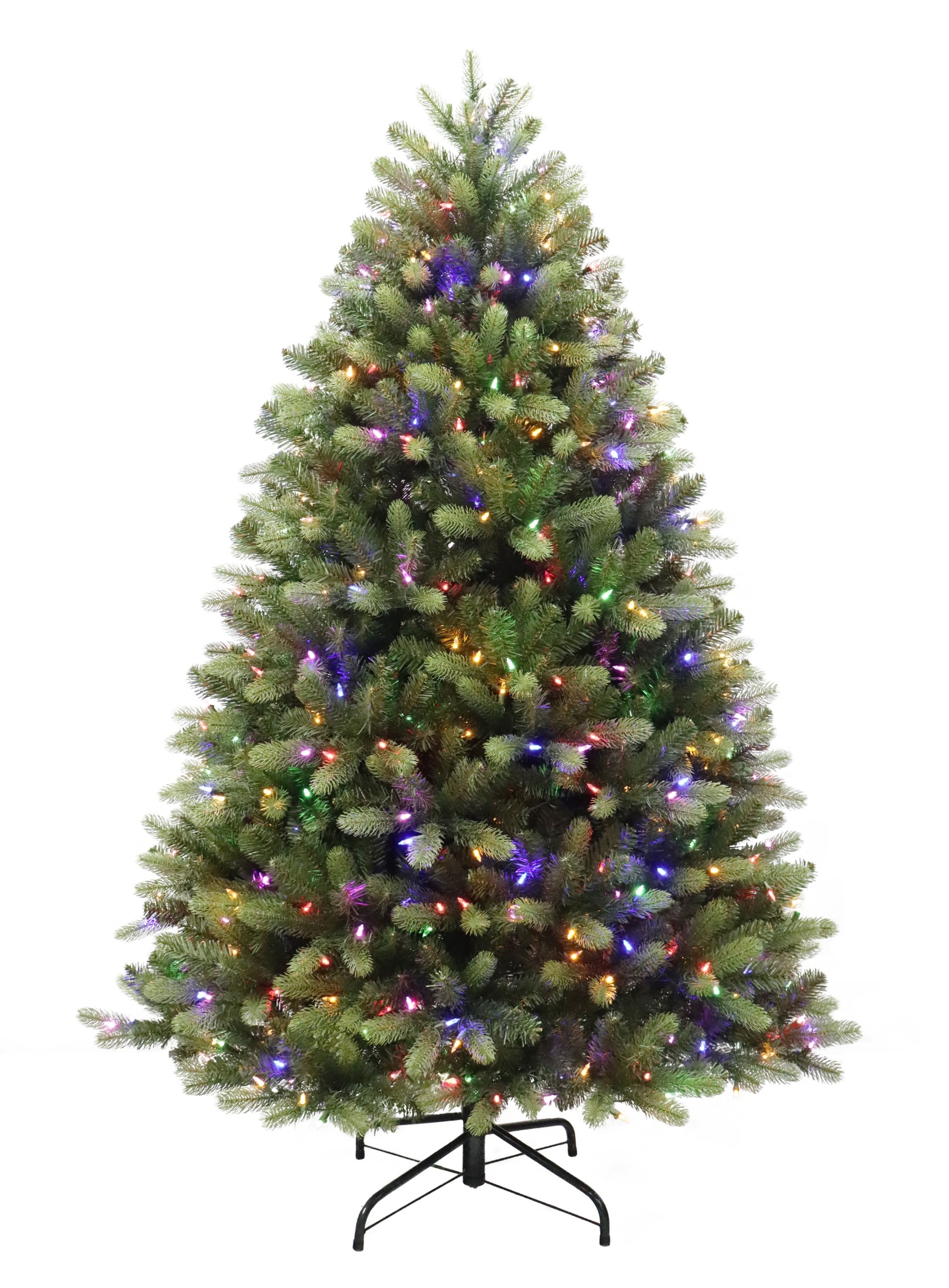 Puleo International 6.5ft Pre-Lit PE/PVC Pine Tree With Dual Color LED With Functions, Foot Pedal, Quick Pole, and Remote Control